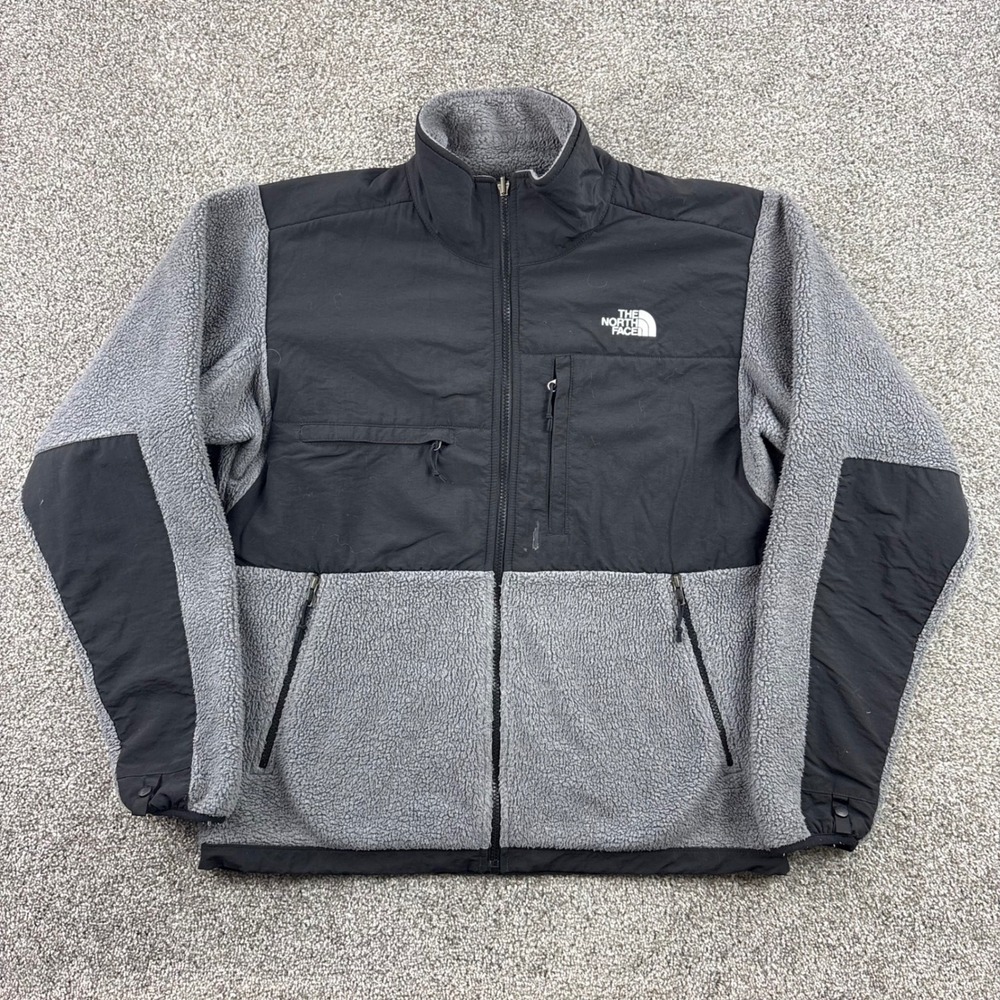 The North Face Denali Fleece Jacket Mens Medium Gray Black Full Zip Windbreaker